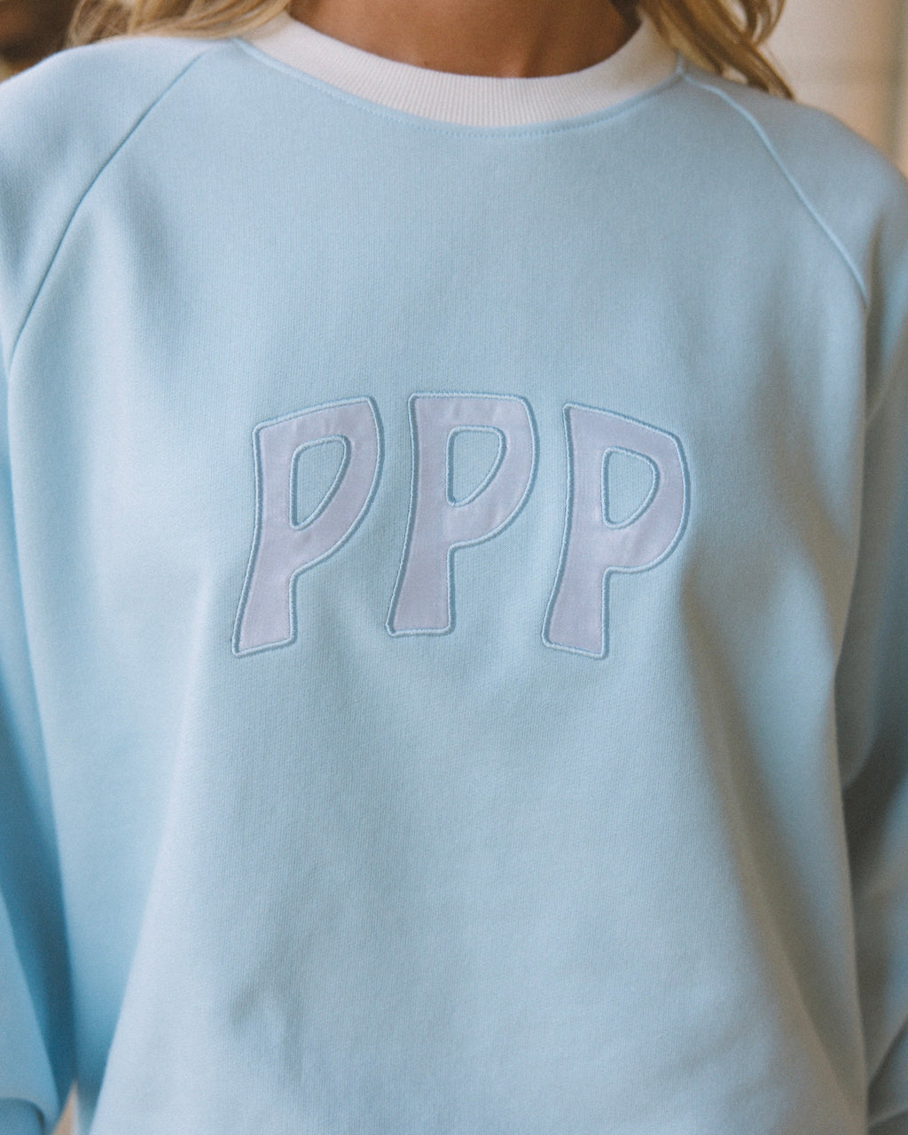 Classic Crew, ribbed crew neckline and relaxed fit, in Blue Breeze - coastal preppy aesthetic beach style by Pink Palm Puff