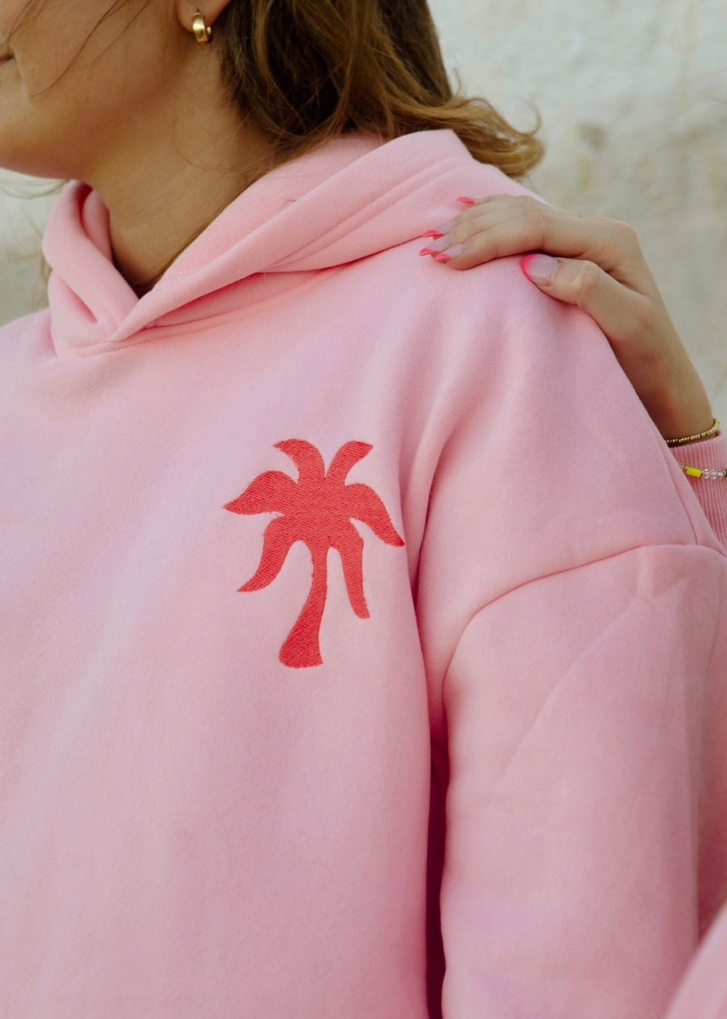 "Everything Comes in Waves" Hoodie in Pink by Pink Palm Puff