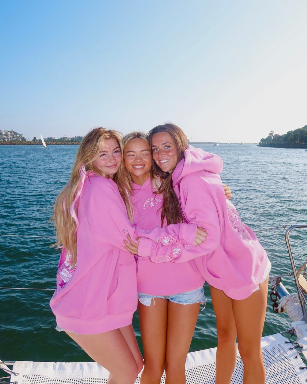 "Under the Sea" Relaxed Hoodie, relaxed fit with an adjustable drawstring hood and pocket, in Seashell Pink - coastal preppy aesthetic beach style by Pink Palm Puff